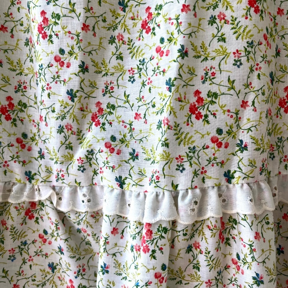 Retro Vtg Sz 8 Floral Tank‎ Pullover Dress Ruffle Neckline Tiered Skirt - Picture 4 of 8